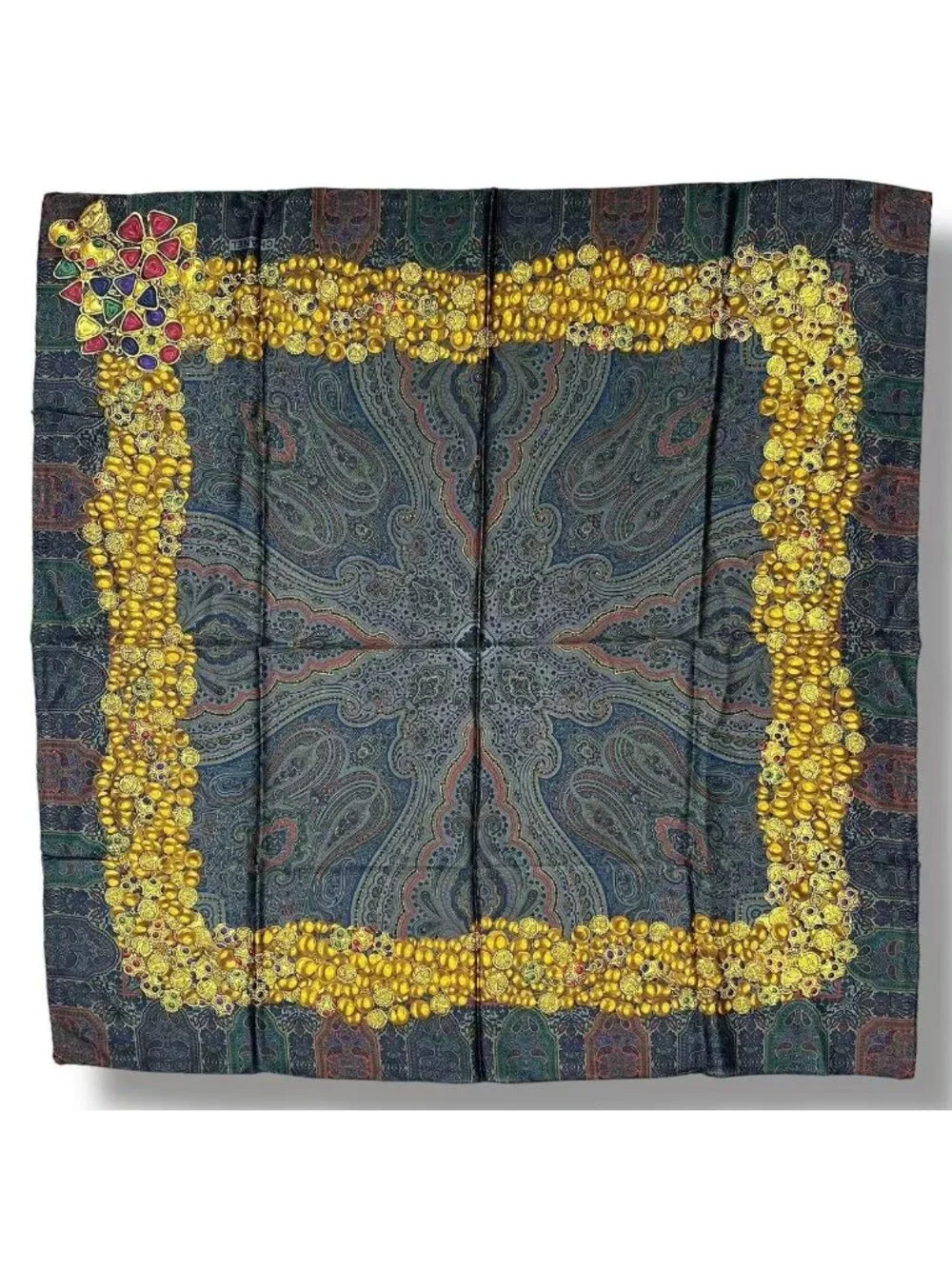 Chanel Scarf Silk Chain Gem Pattern Gold